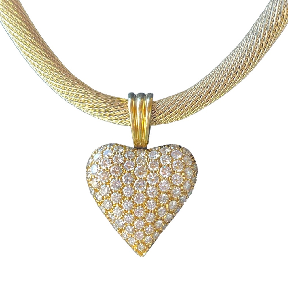 Vintage 14kt gold & diamonds heart pendant & rope chain necklace - Picture 7 of 12